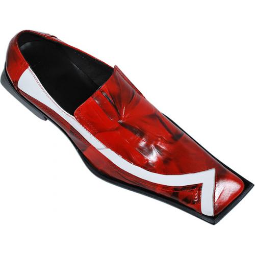 Zota Red / White / Black Diagonal Square Toe Wrinkle Leather Shoes G317A
